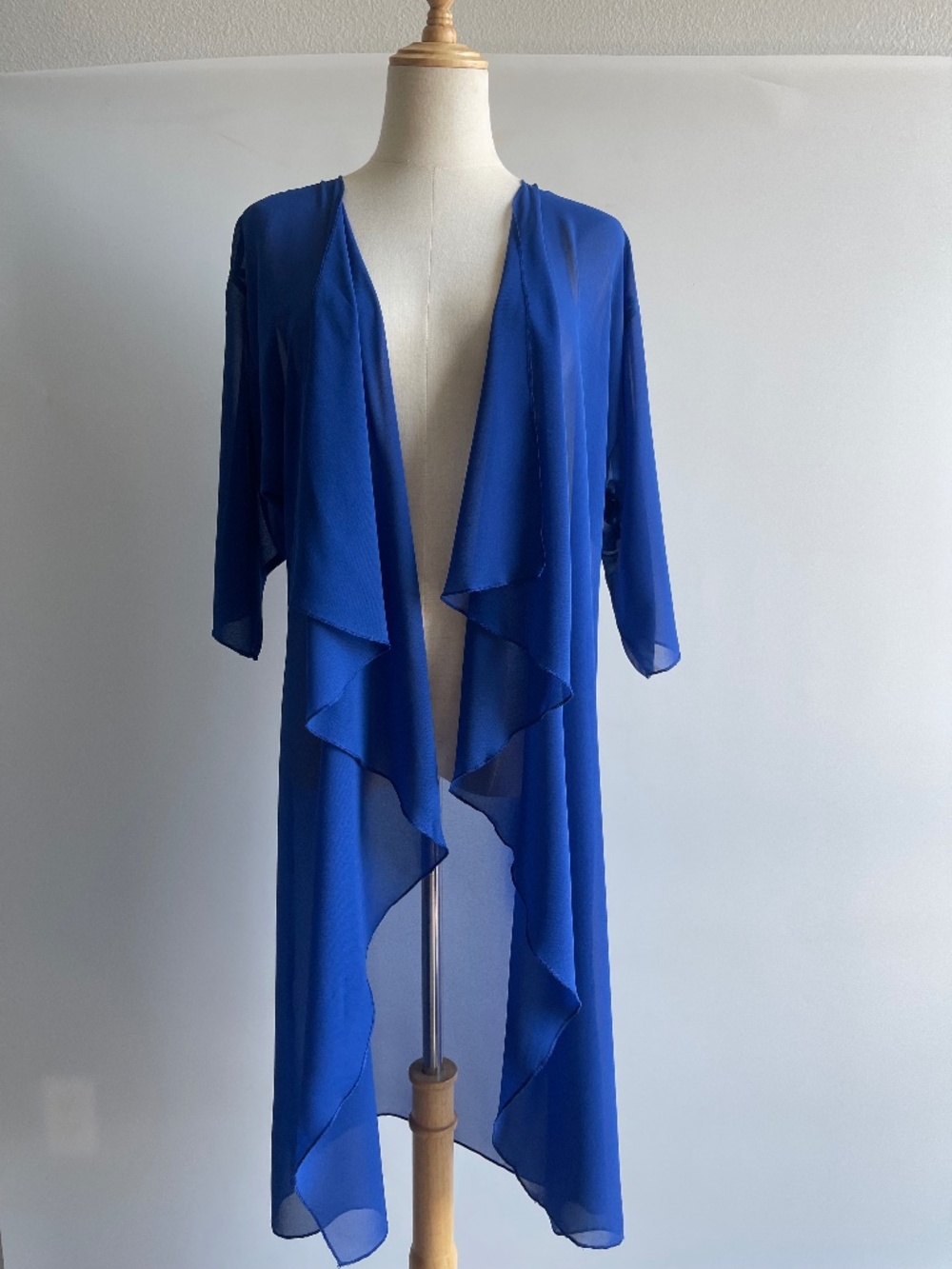 LuLaRoe Shirley Cover Up Womens S Royal Blue Sheer Waterfall Duster Cardigan